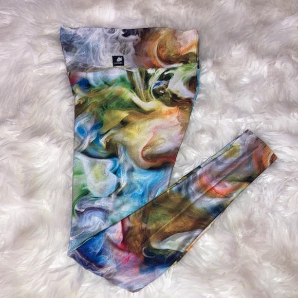 LINEAGE Rainbow 🌈 Smoke 💨 Colorful Swirl Leggings S/M - Picture 6 of 8